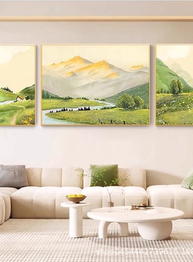 日照金山数字油画diy手工风景大尺寸挂画轻奢大气客厅三联装饰画