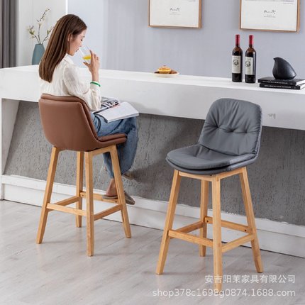 北欧轻奢实木吧台椅酒吧椅高脚凳家用靠背咖啡厅椅子店椅简约
