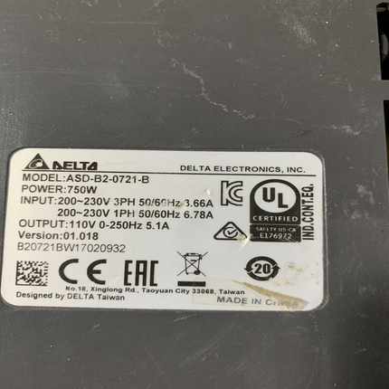 【议价】台达750W交流伺服驱动器ASD-B2-0721-BE适用