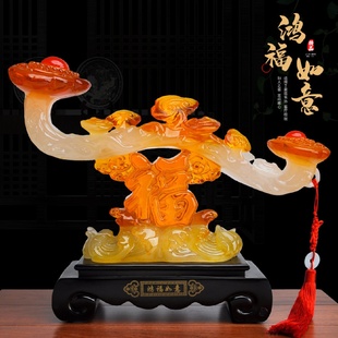 饰品摆件鸿福如意现代中式 家居客厅卧室装 摆设工艺品一件代发