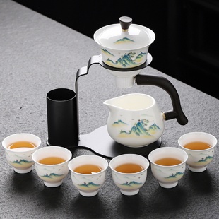 陶瓷家用办公室会客磁吸泡茶壶整套批 羊脂玉懒人自动功夫茶具套装