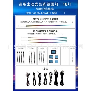 動態(tài)光影幻彩車載氣氛圍燈64色LED超薄亞克力隱藏式 主動式 通用款