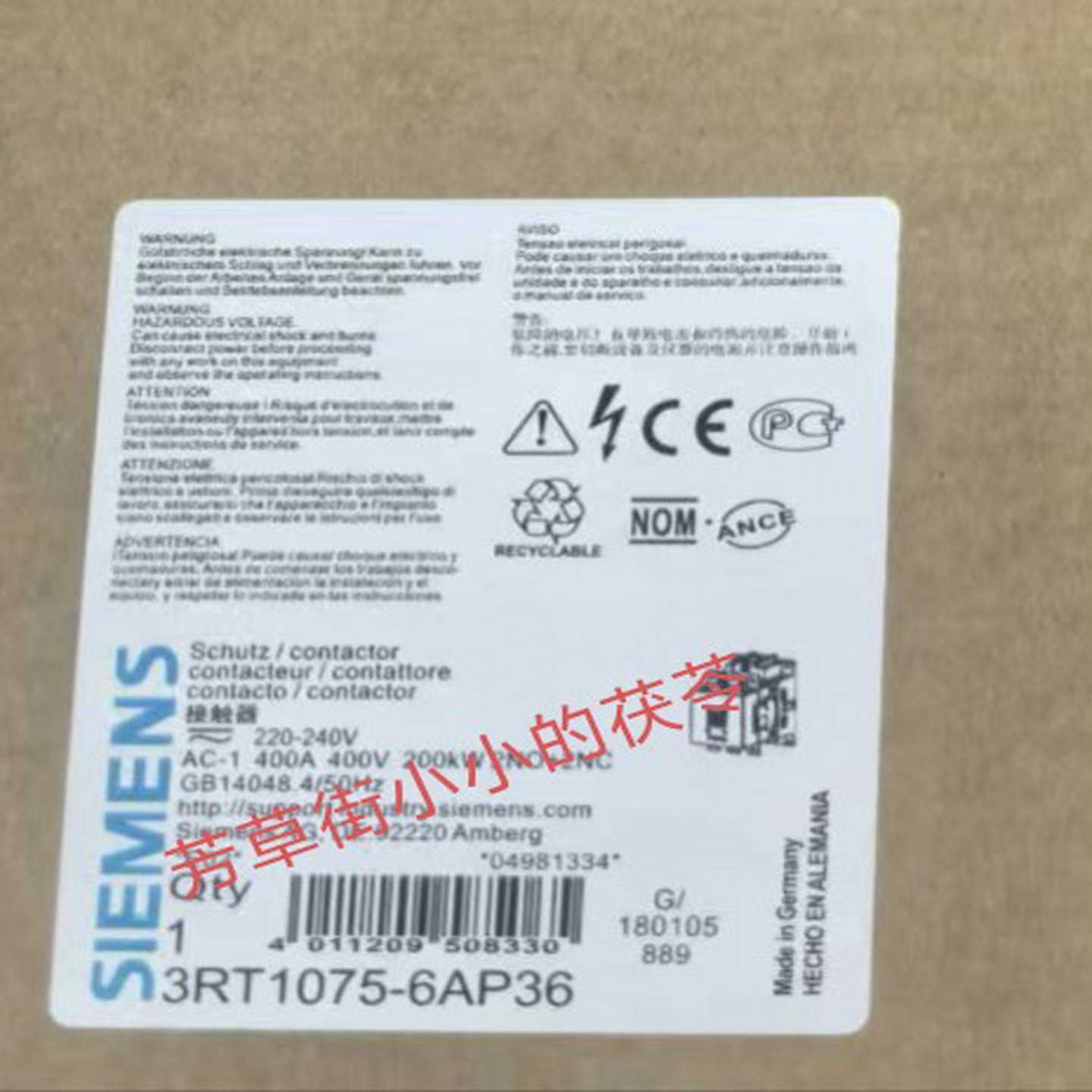 接触器3RT1075-6AP36顺丰询价