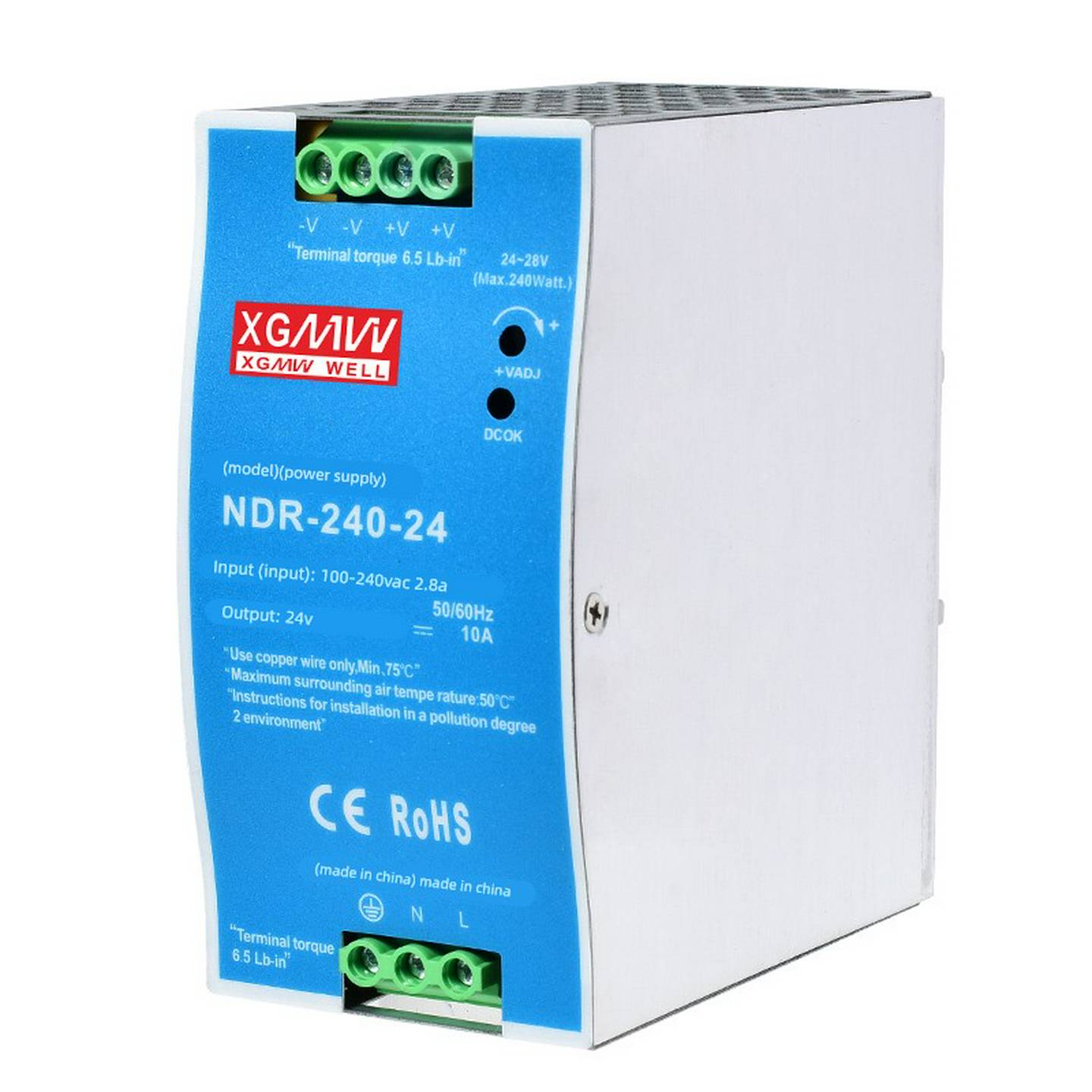 明伟导轨式开关电源NDR-240-24V48V480W单组输出直流DC12VDRP超薄