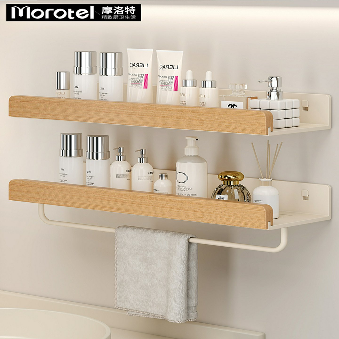 uionsmix榉木卫生间架子洗漱台洗手台墙上收纳架浴室置物架免打孔