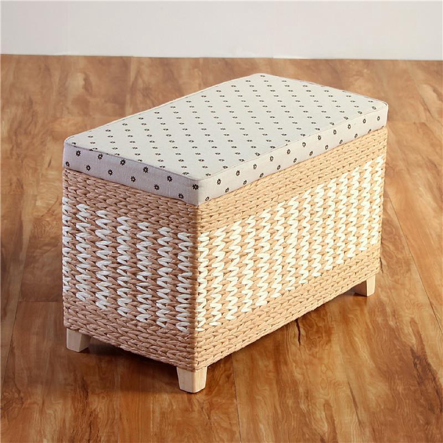 日式收纳凳储物凳子实木家用可坐人收纳箱草编织沙发凳门口换余间