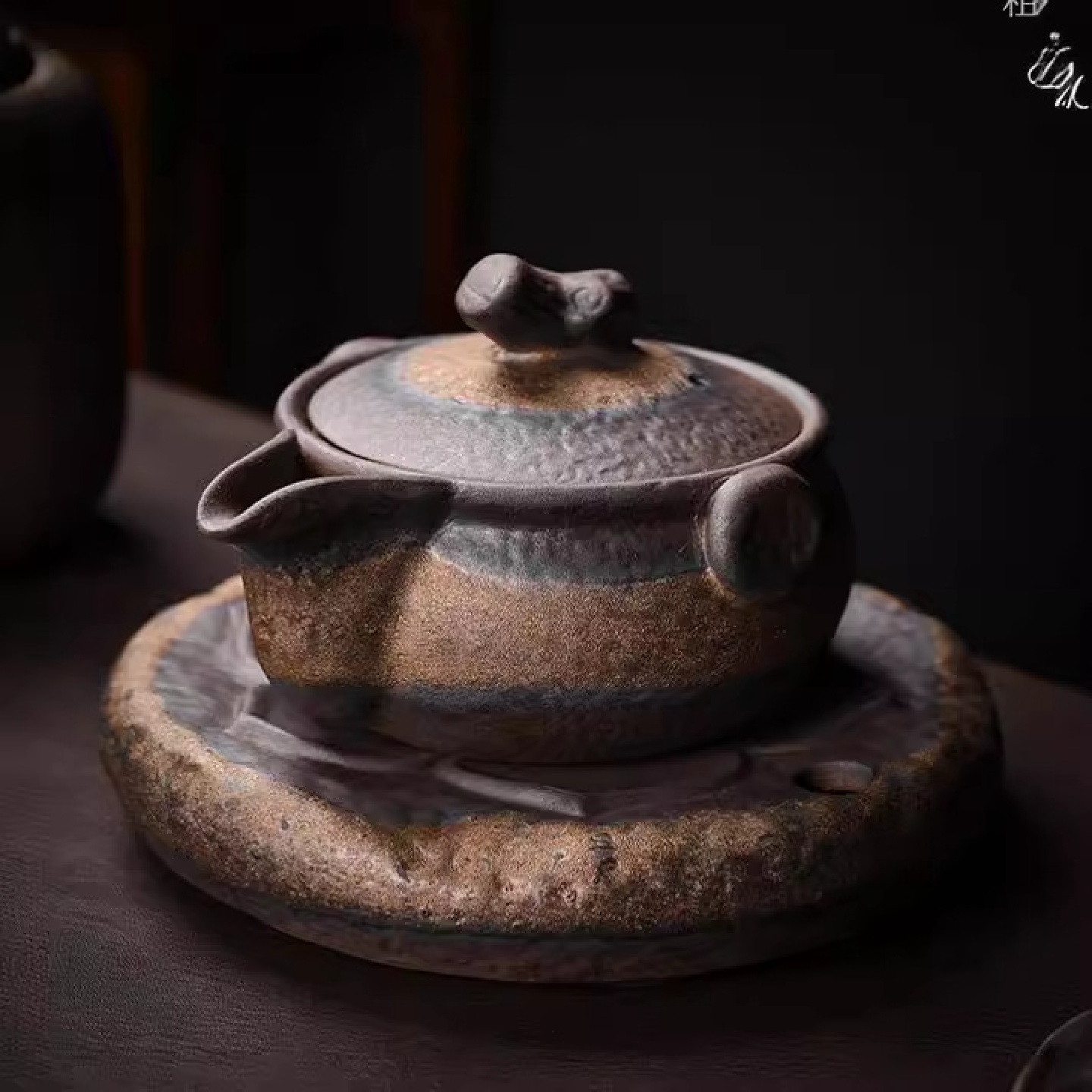 德玉堂创意复古鎏金枯木茶壶粗陶盖碗手抓壶中式家用泡茶壶配件