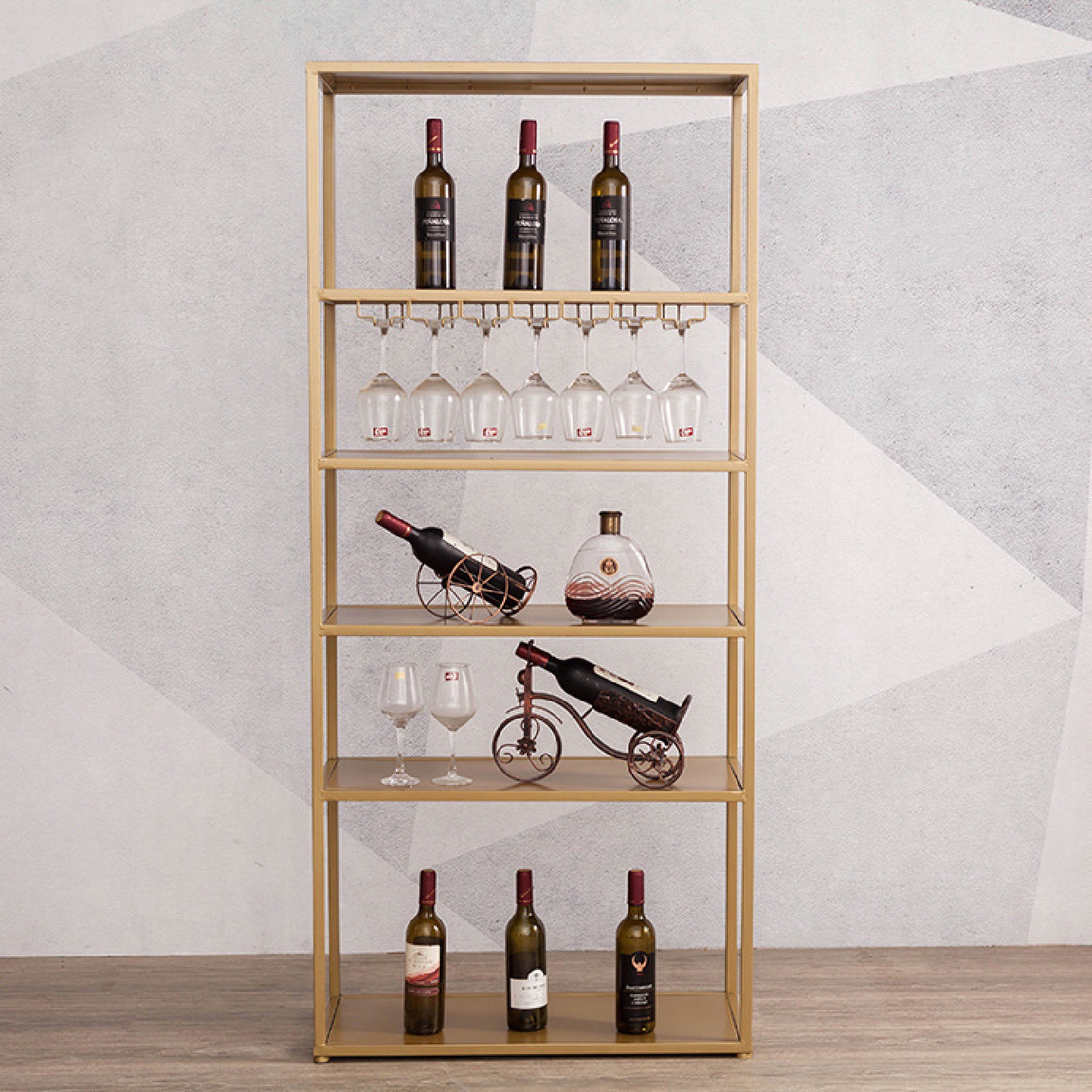 北欧落地式多层酒柜红酒铁艺展示柜葡萄酒架酒吧餐厅创意收纳杯架