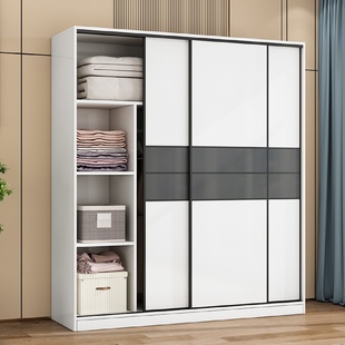 衣橱出租房用简约现代经济型柜 W7简易衣柜家用卧室实木推拉门组装