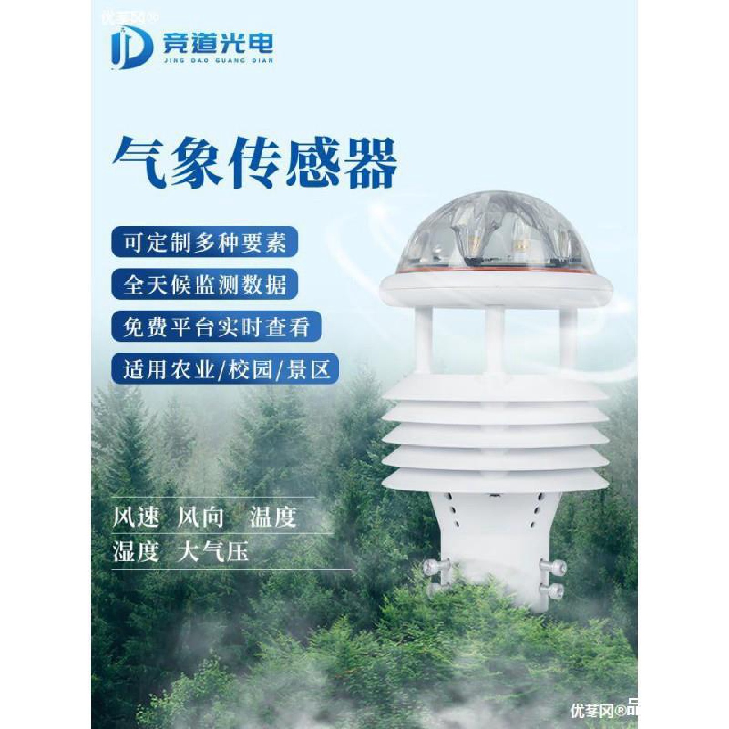 声波气象传感器户外温湿度环境监测站集成农业微型风速仪百叶箱