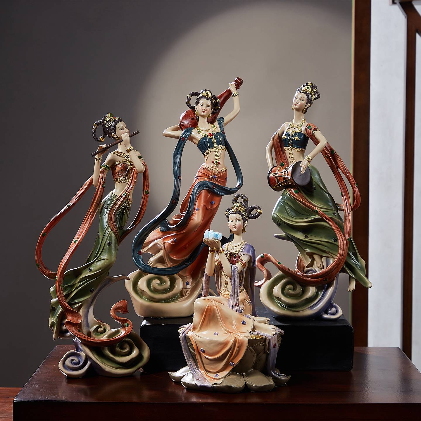 敦煌飞天摆件古典仙女禅意茶室书架电视柜新中式装饰品高端工艺礼