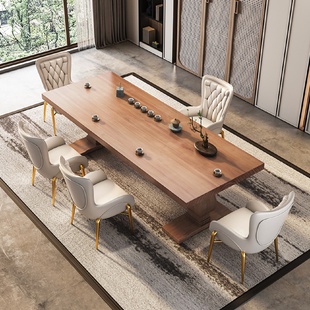 全实木茶桌简约现代家用会客接待泡茶台简易厚板新古典茶桌椅组合