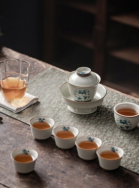 草木灰功夫茶具茶杯家用泡茶碗禅意陶瓷小盖碗手绘壶承大套装