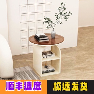 边几轻奢铁艺沙发小茶几家用客厅圆形玻璃茶桌简约现代床边角几