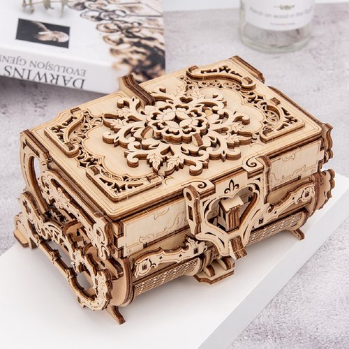 木制机械3D立体古董盒手工组装首饰盒益智创意礼物木质传动模型
