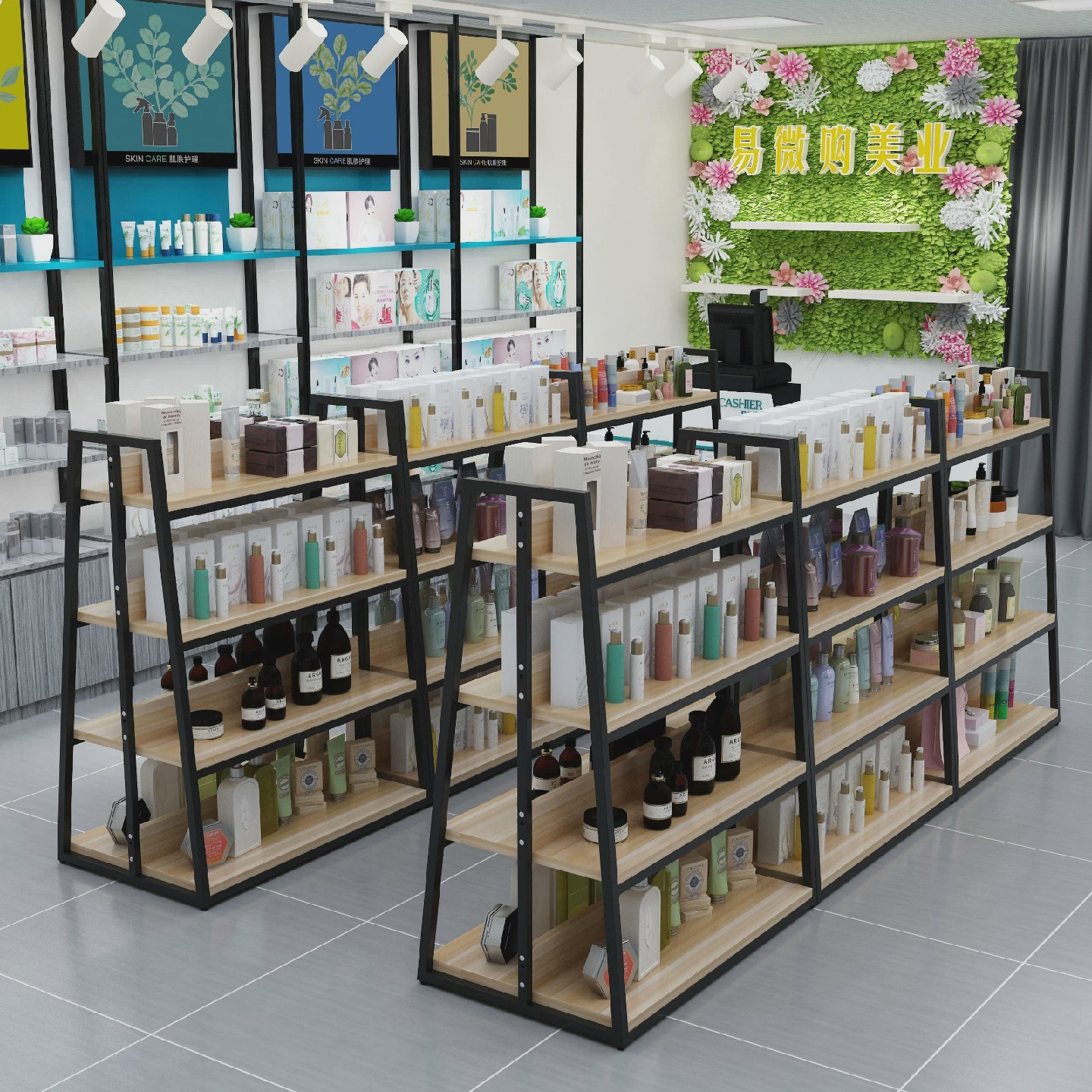 中岛柜展示台双面超市货架展示架多层零食架化妆品精品展示柜