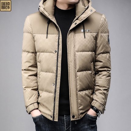 2024年冬季新款胸标羽绒服男翻领纯色百搭连帽羽绒服外套男款批发
