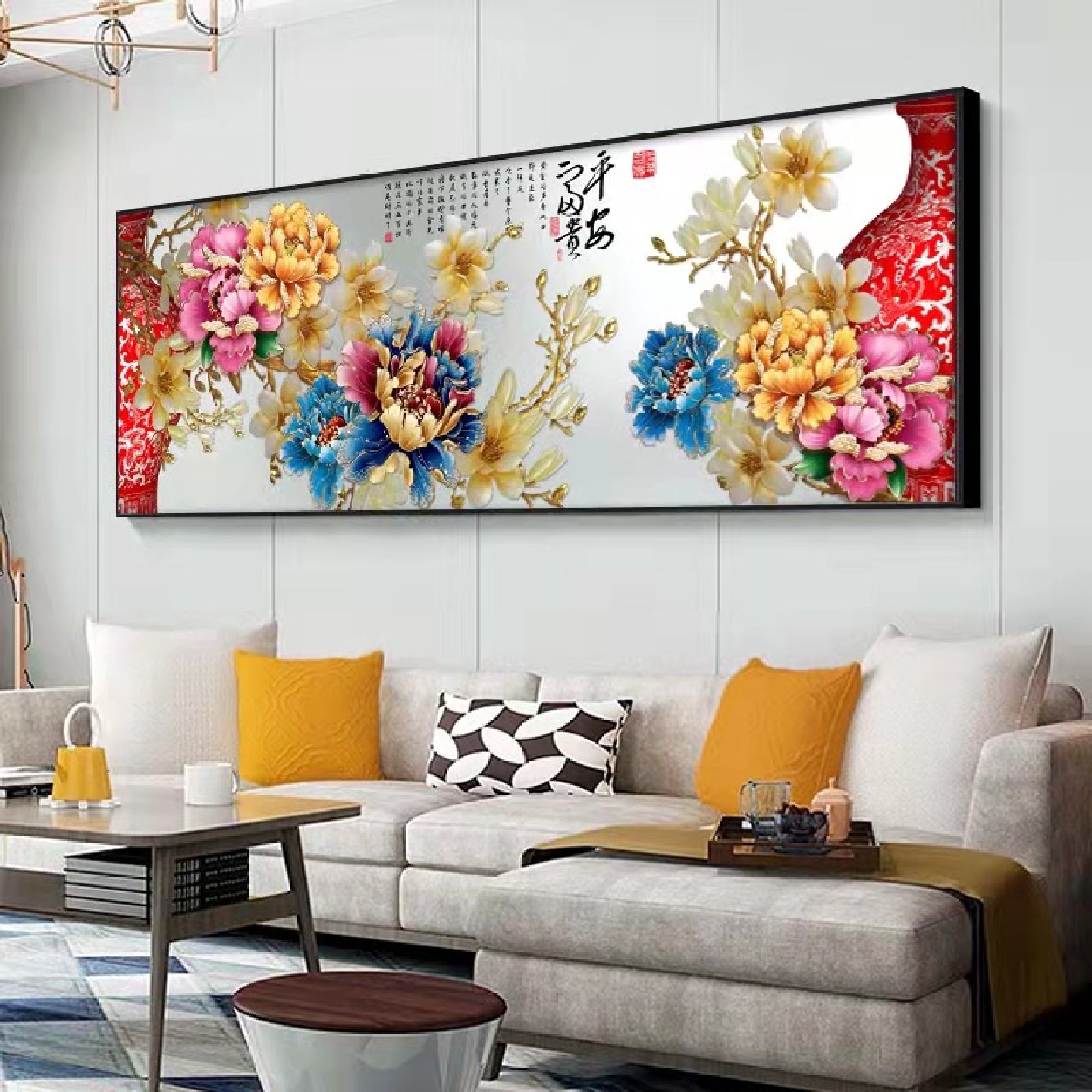 富贵花开牡丹中式客厅装饰画现代卧室床头挂画餐厅沙发背景墙壁画图片