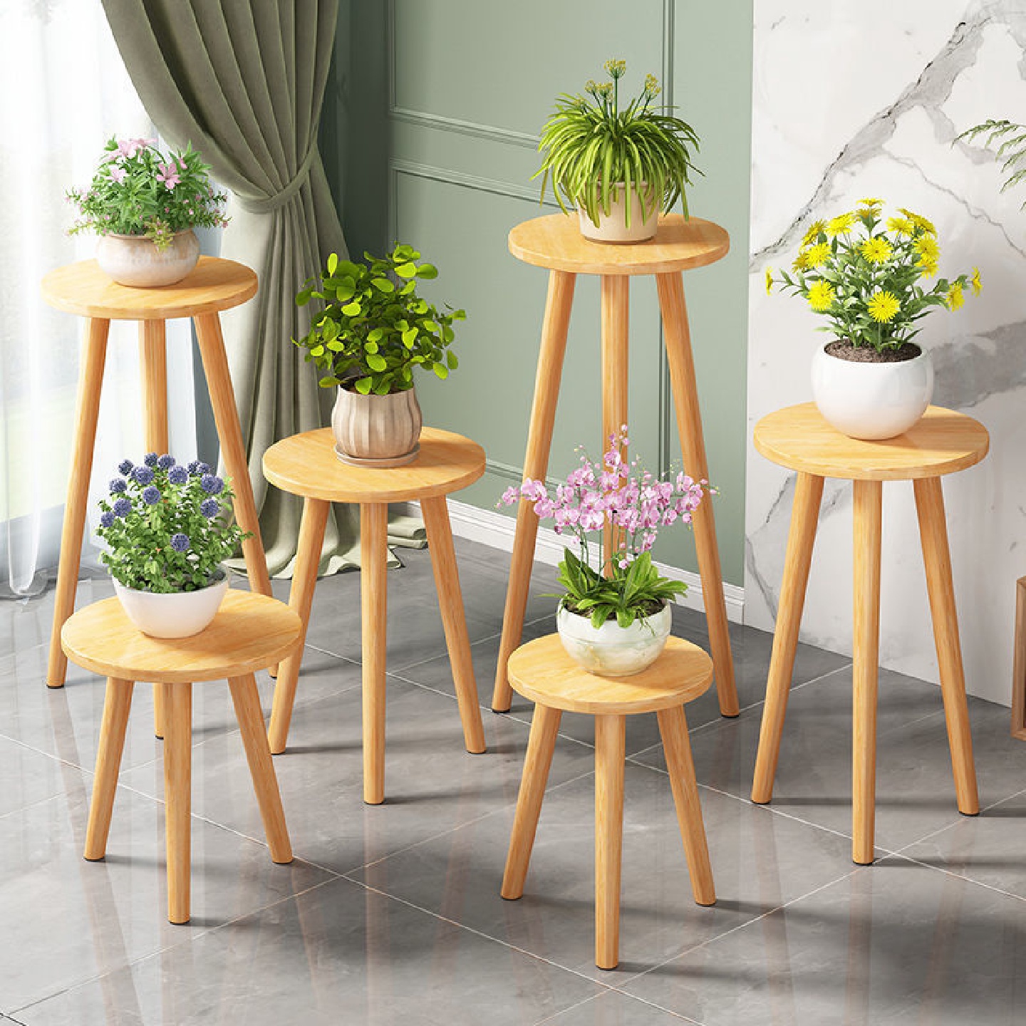 阳台圆形花架子落地式室内客厅花盆架摆花凳子单层花架单个绿萝