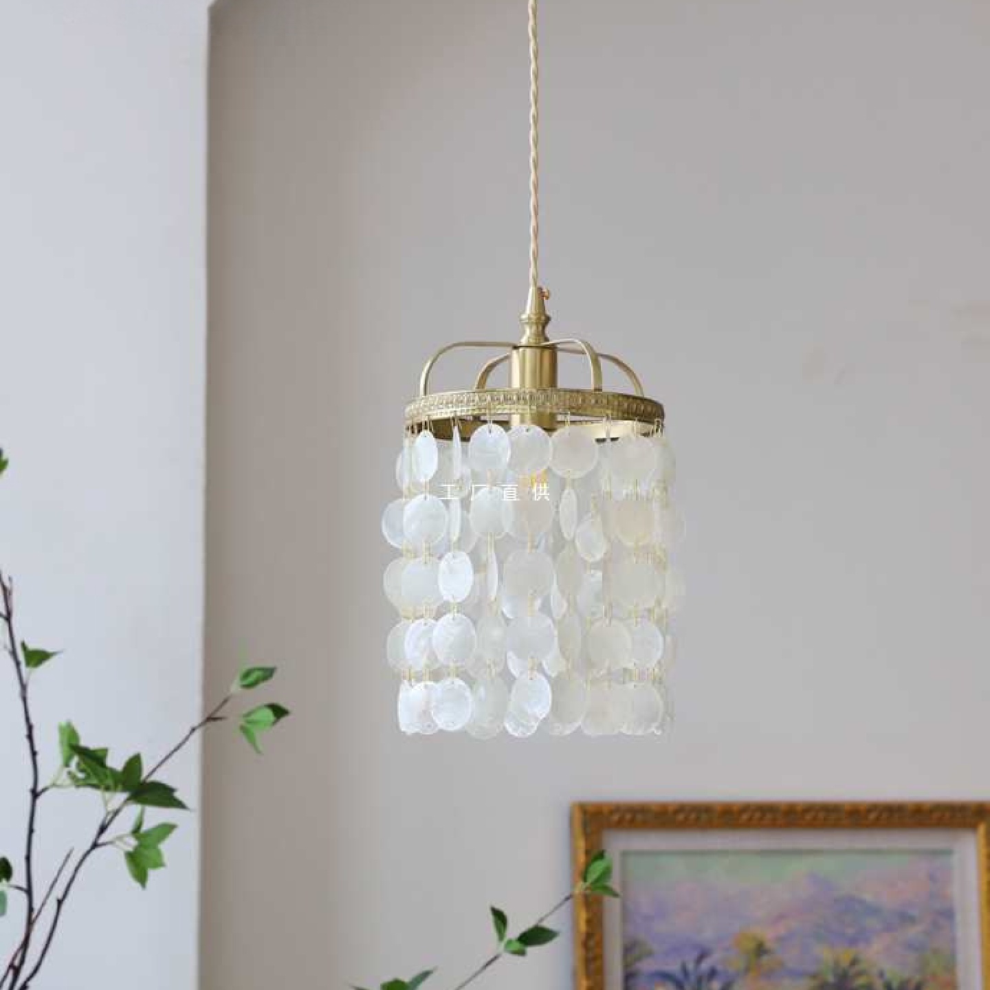 批发法式贝壳小吊灯美式轻奢卧室床头过道飘窗全铜灯具新品屏风