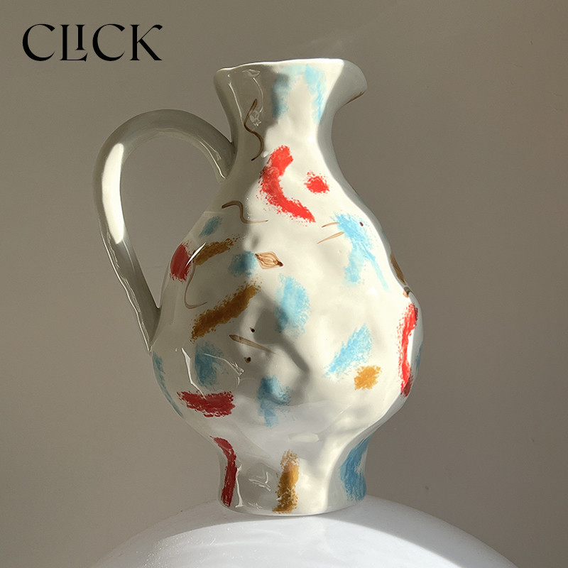 click原创小众设计手工彩绘艺术高级感陶瓷花瓶北欧家居客厅