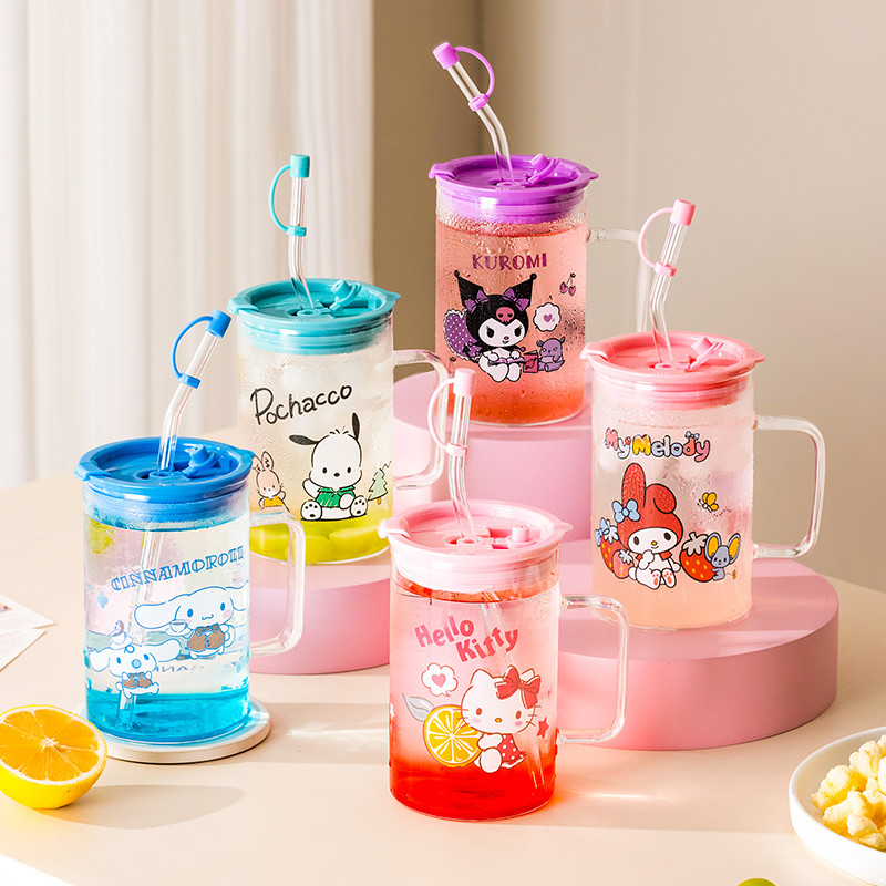 hellokitty吸管玻璃杯女生高颜值办公室杯子家用大容量带刻度