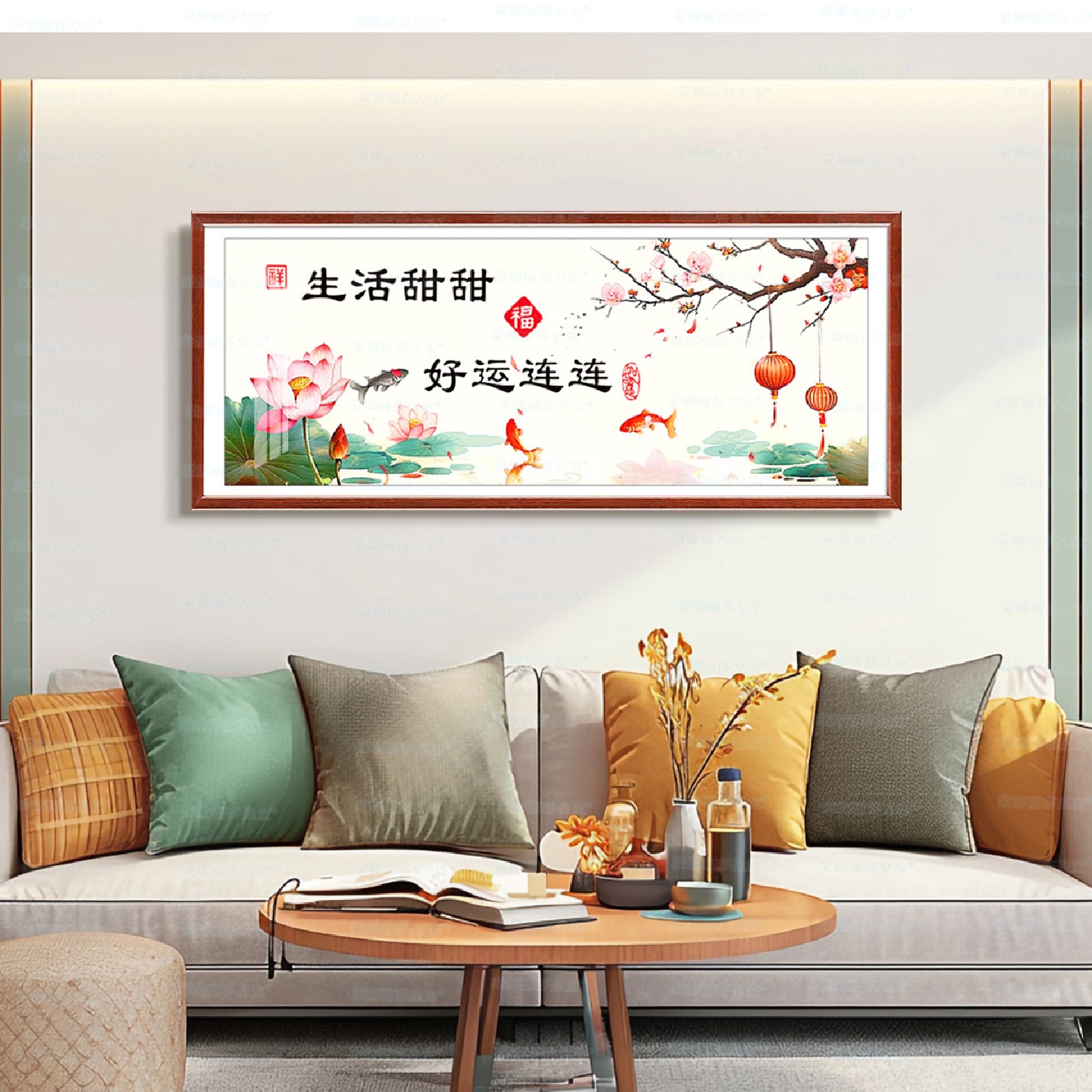 蒙娜丽莎皇室十字绣好运连连中式荷花装饰画手工线绣简单自己绣图片