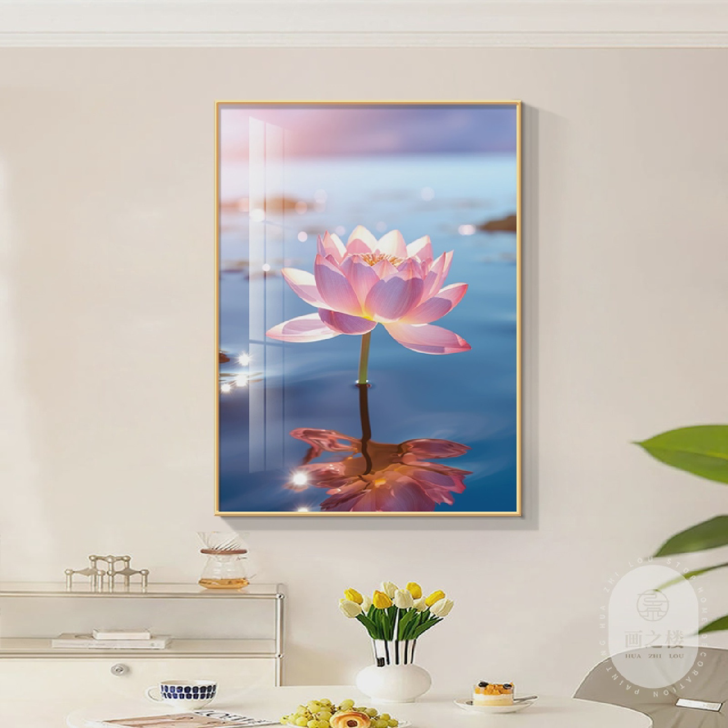 2025新款荷塘月色卫生间装饰画莲花餐厅挂画荷花高档晶瓷防水壁画图片