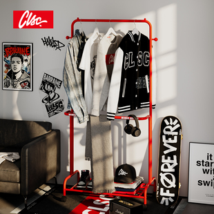 CLSC落地衣帽架卧室客厅金属多功能双层收纳架移动家用挂衣架裤架