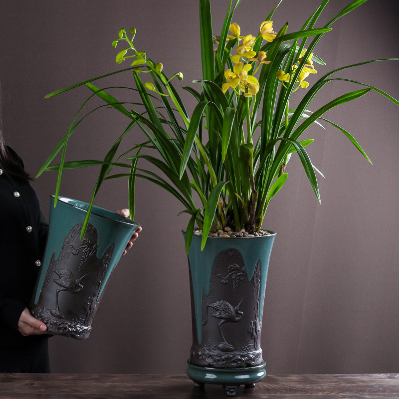 兰花专用大号花盆陶瓷带托盘君子兰中式绿植花瓶复古家居创意精品,童装/婴儿装/亲子装,儿童装饰手表,淘宝优惠券,粉丝福利购,淘宝优惠卷