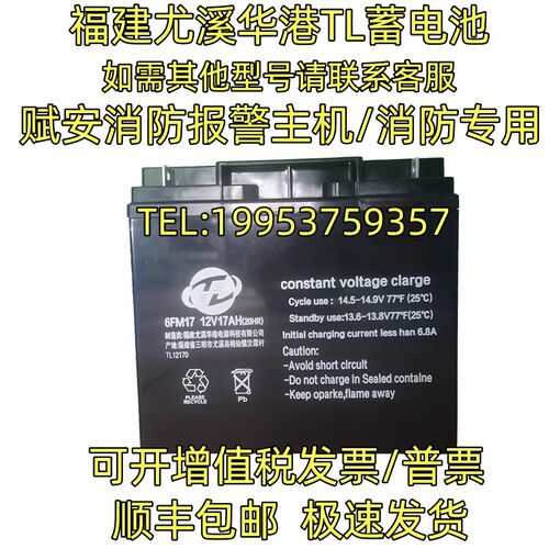 福建尤溪华港TL蓄电池12V17AH赋安消防报警主机6FM17/TL12170电梯