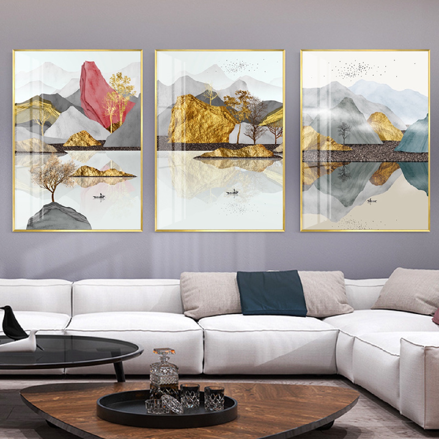 轻奢玄关装饰画山水画单幅竖版餐厅壁画背有靠山沙发背景壁画金山