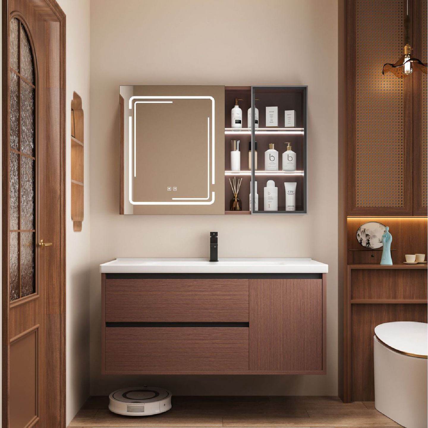 新中式中古风加厚蜂窝铝浴室柜组合陶瓷一体盆抽屉款卫生间洗漱台