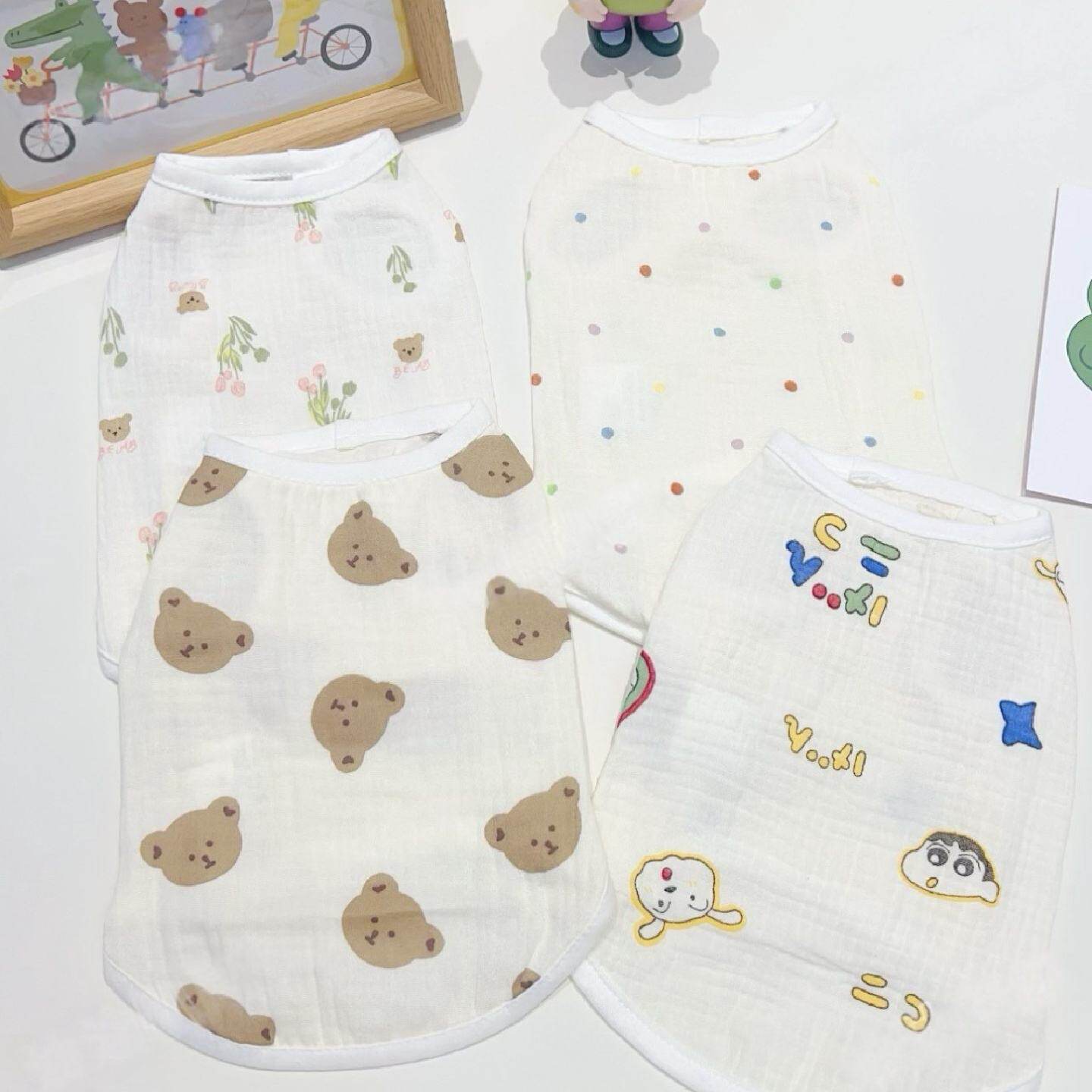 四季室内纯棉猫咪衣服无袖纱布可爱马甲狗狗防晒背心薄款防掉毛