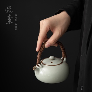 高档陶瓷泡茶器功夫泡茶壶单壶 汝窑天青茶壶茶具家用泡茶壶中式