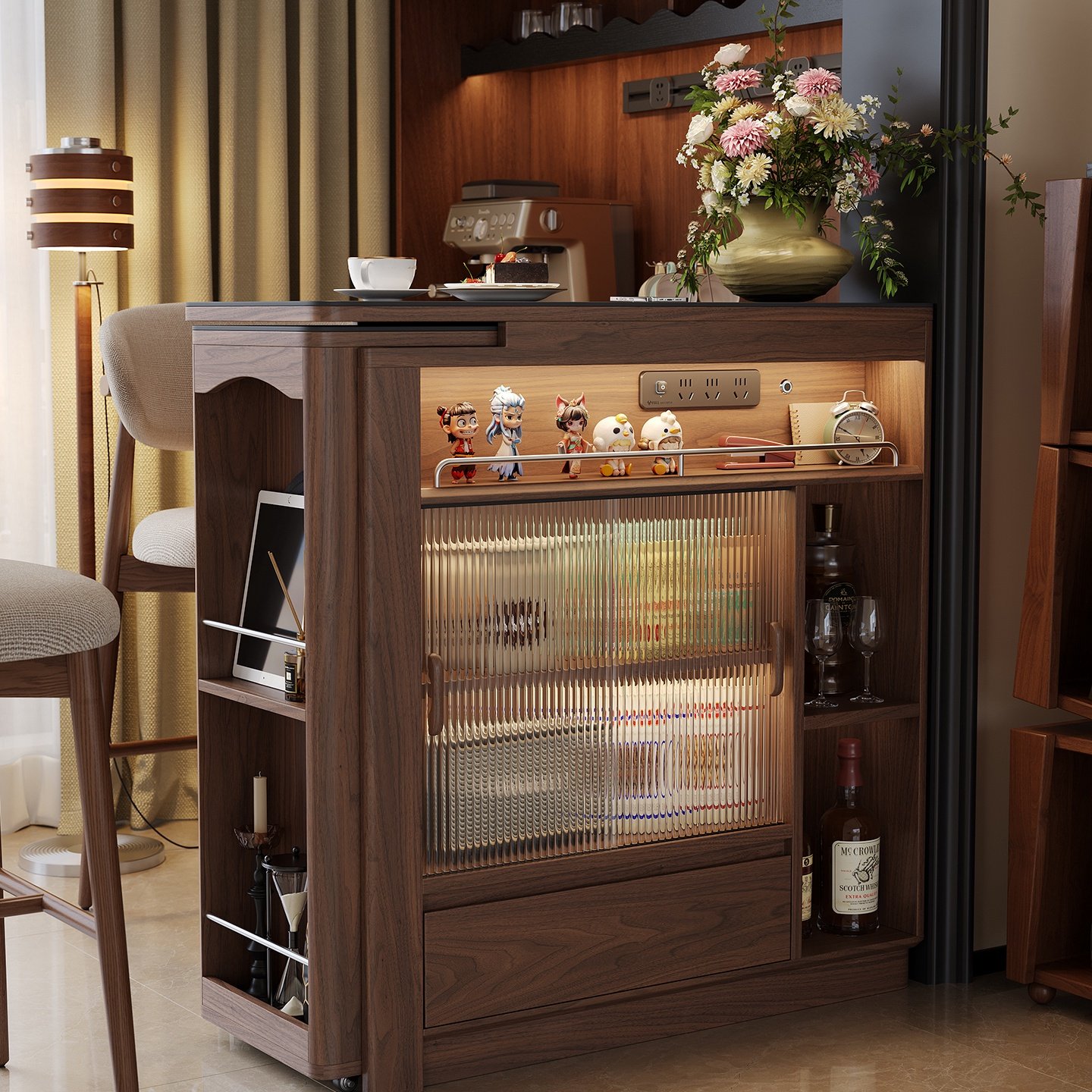 伸缩旋转胡桃木实木吧台桌子阳台家用客厅餐厅隔断一体小户型靠墙,住宅家具,吧台,淘宝优惠券,粉丝福利购,淘宝优惠卷