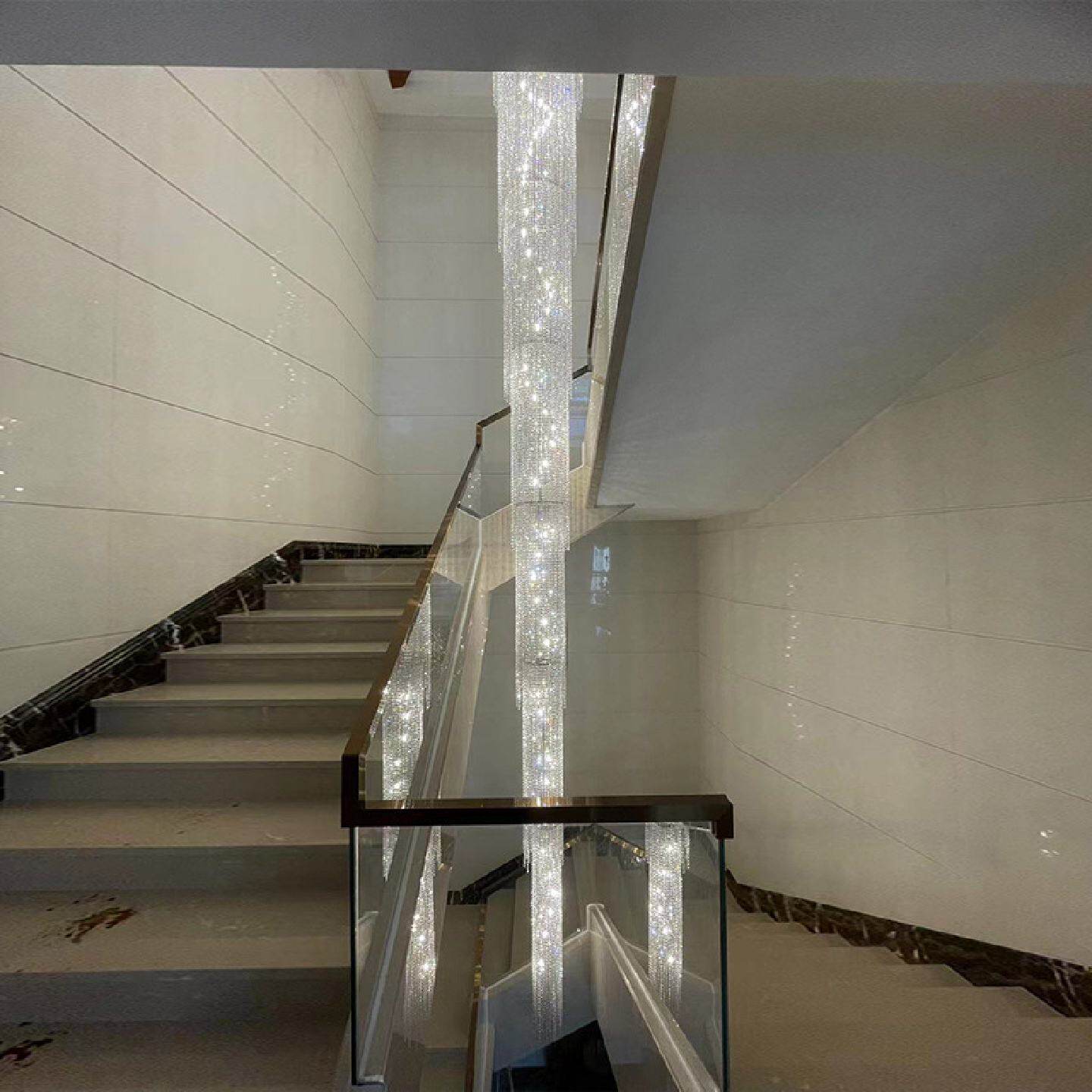 简约楼梯间长水晶吊灯个性轻奢进口埃及奢华别墅大气旋转楼梯灯具