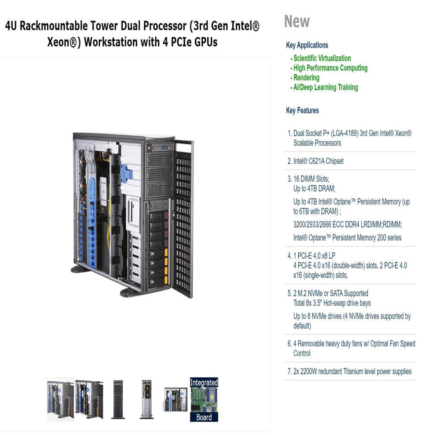配件超微SYS-740GP-TNRTicelake 塔式4gpu运算服务器准系统议价