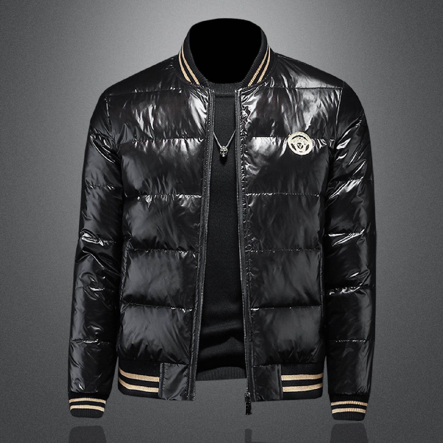 欧洲站亮面羽绒服男士年冬季新款棒球领韩版修身刺绣保暖外套潮男