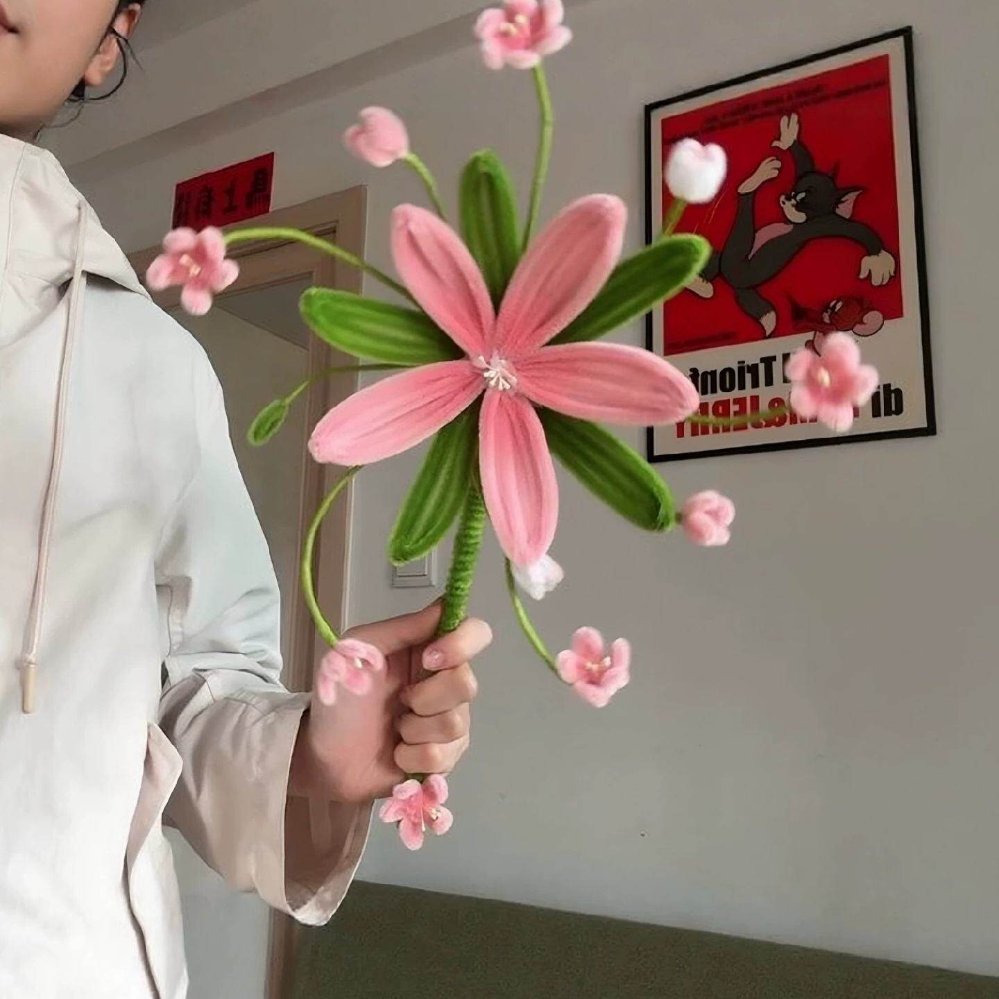 扭扭棒手持桃花旋转风车手工diy材料包新手无压力送女友闺蜜礼物