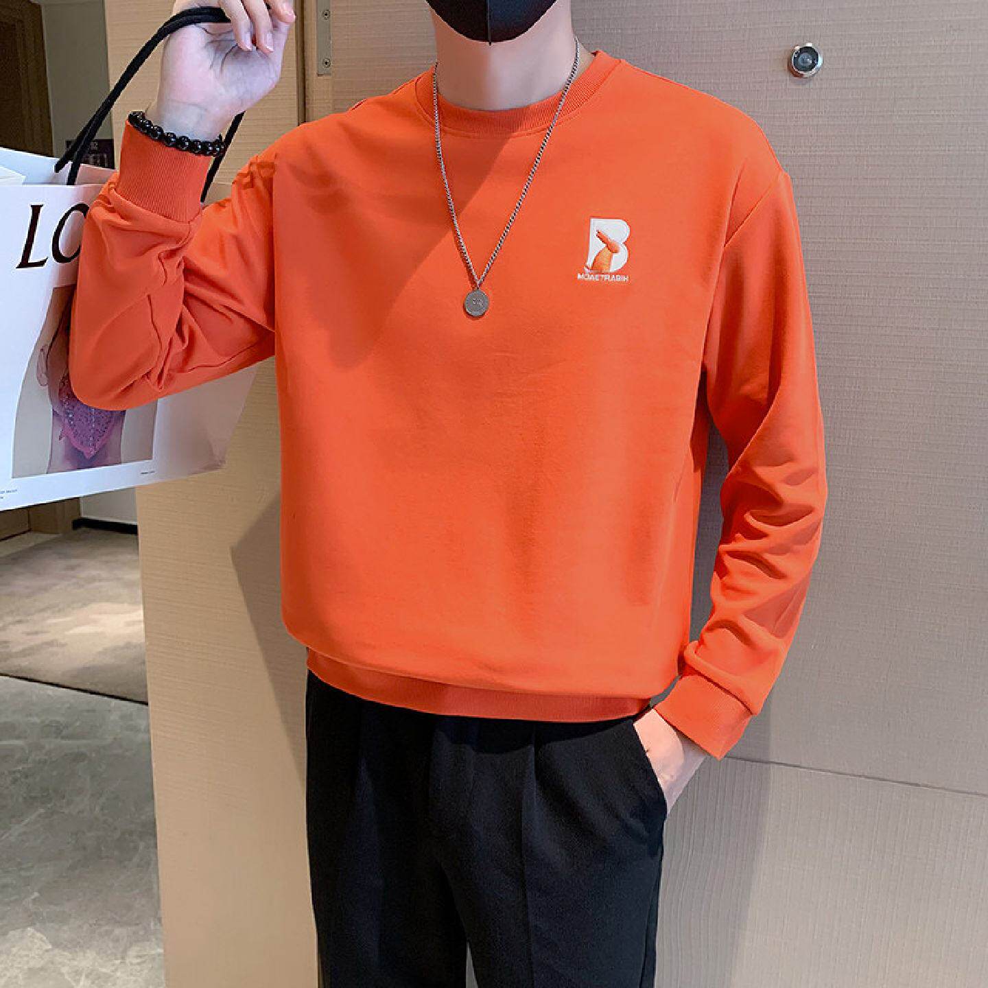 男士卫衣秋冬季新款刺绣高级感圆领潮流休闲百搭长袖体恤打底衫潮