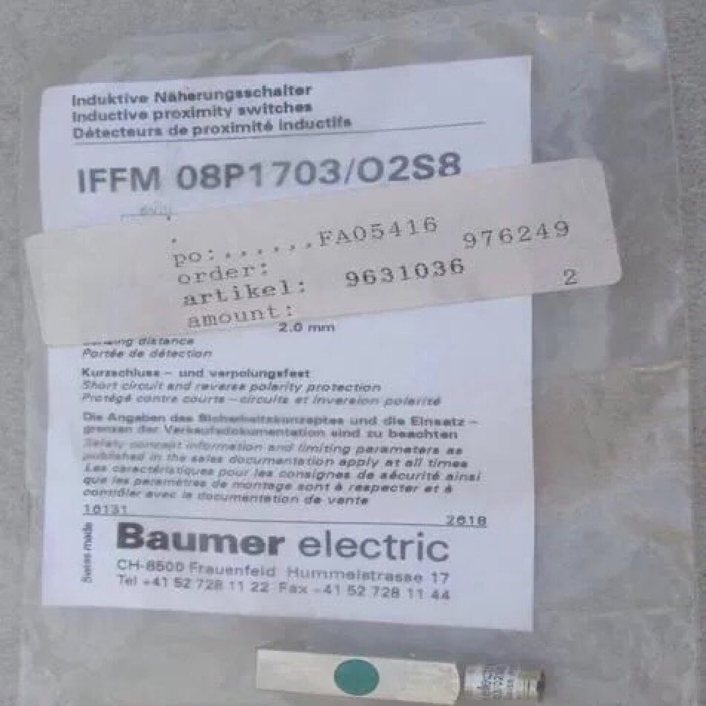 IFFM08P170302S8Baumer堡盟电感式