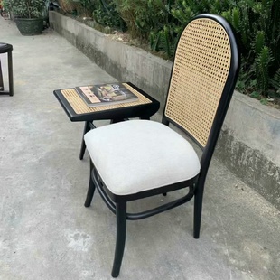 供应北欧藤编坐垫椅子简约民宿休闲餐椅家用餐厅靠背椅凳子
