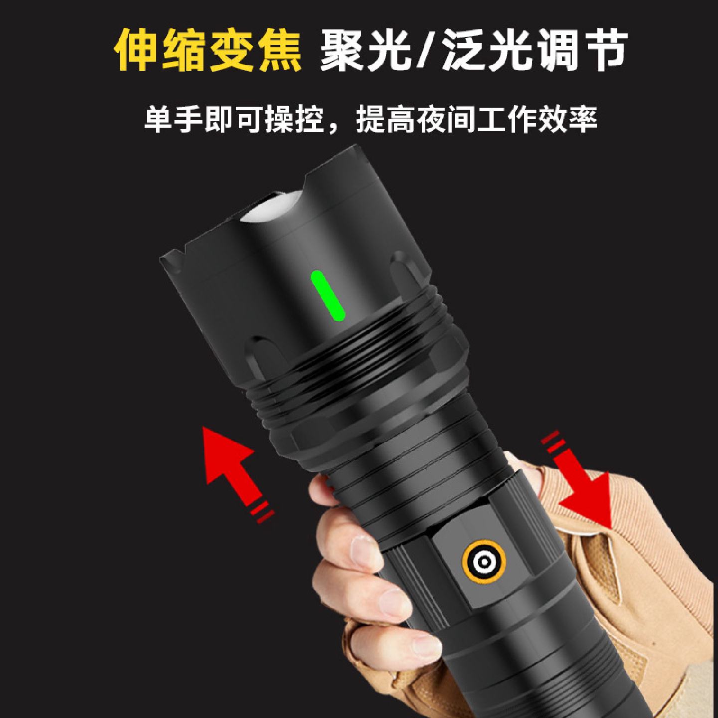 强光手电筒炫彩荧光白激光伸缩变焦超亮持久续航LED手电筒工作灯