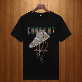 欧洲站夏季烫钻男士短袖恤青年精神小伙大码纯棉半袖潮体恤潮男装