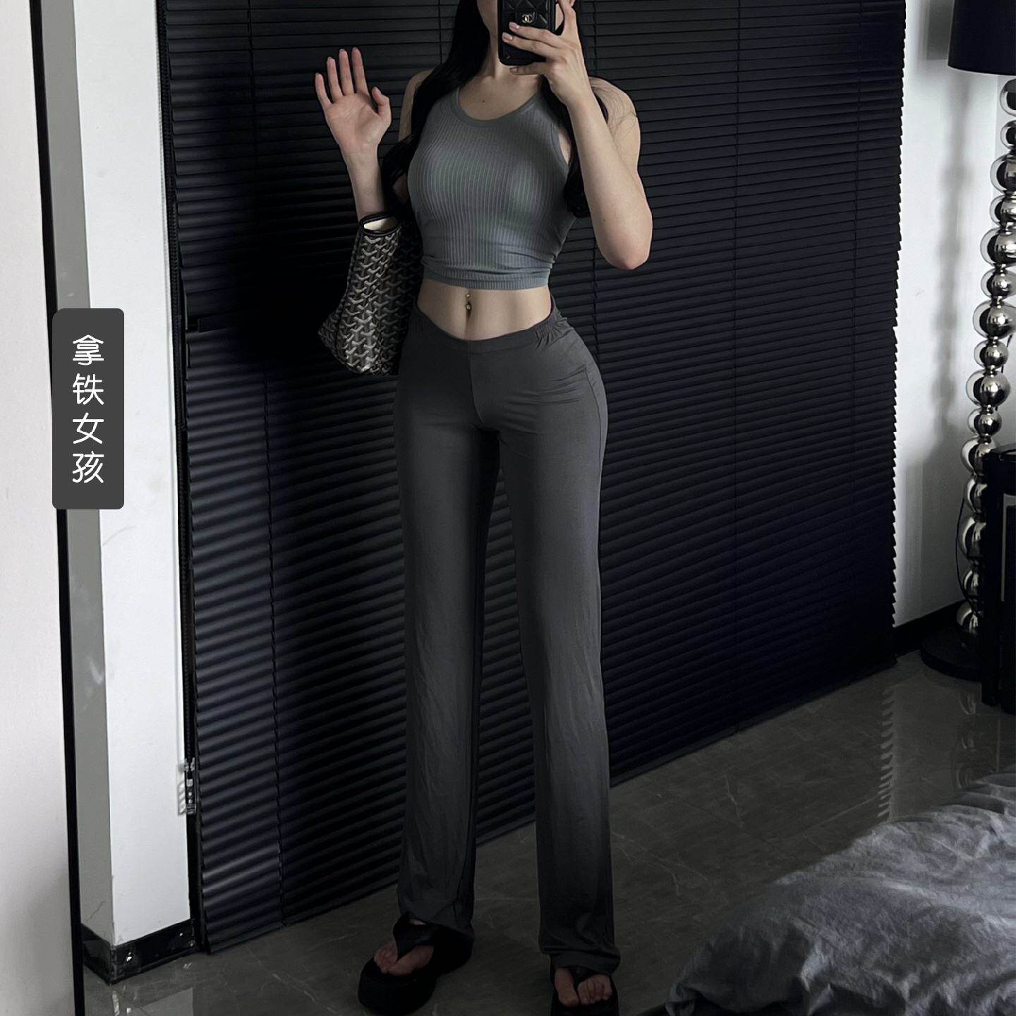 拿铁女孩低腰休闲健身阔腿裤女舒适弹力修身显瘦室内瑜伽裤新款
