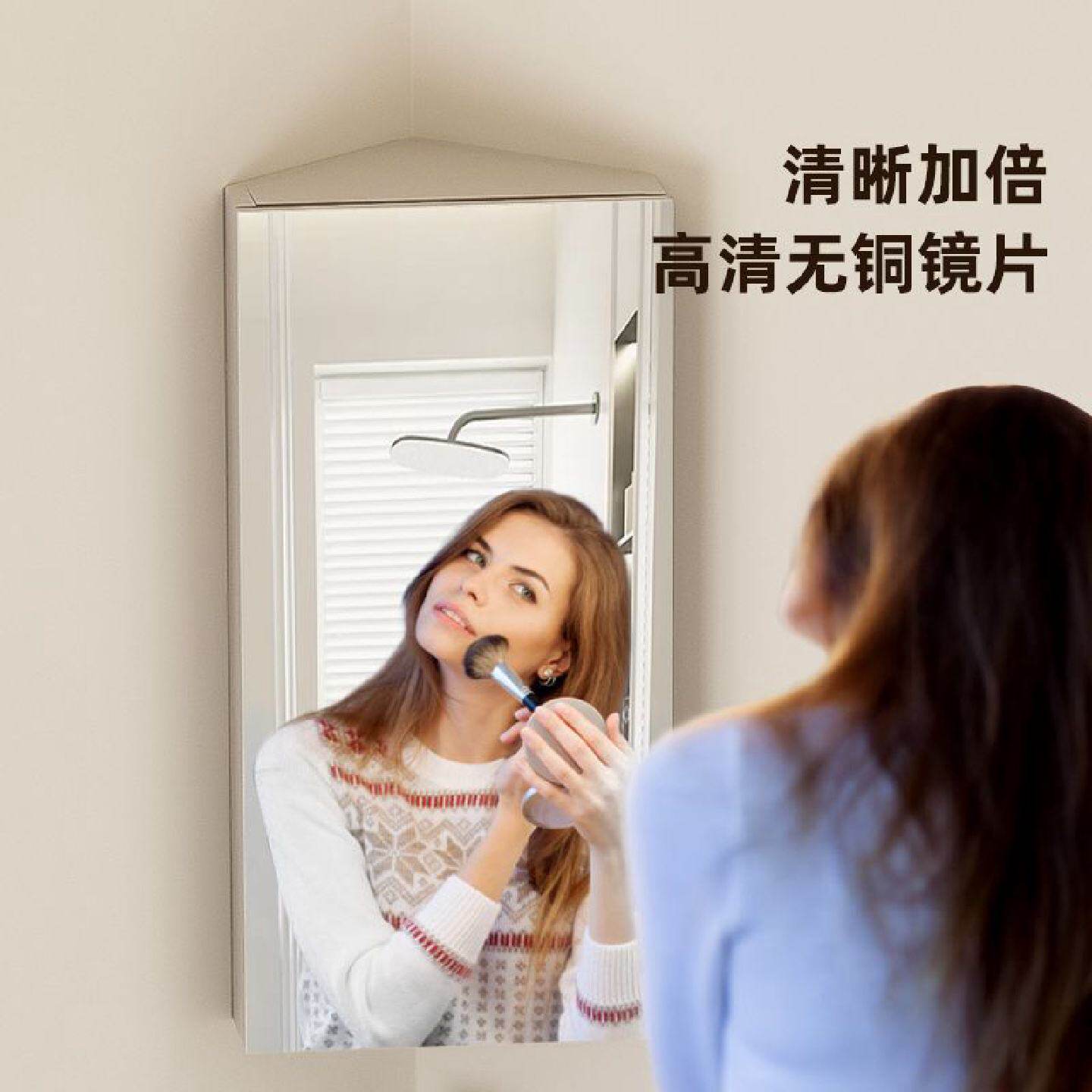 小户型奶油风三角浴室柜组合太空铝圆弧洗漱台转角拐角洗脸洗手盆