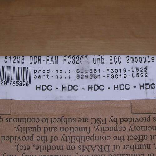 NEW  Fujitsu S26361F3019L522 Memory 512MB DDRRAM PC3200 ECC