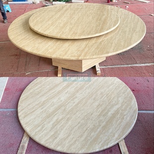 天然大理米白洞圆形双层餐桌台面家具茶几边几