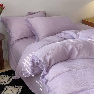 四件套全棉床单床笠被套床上用品4 流苏款 新款 纯棉双层皱皱纱法式